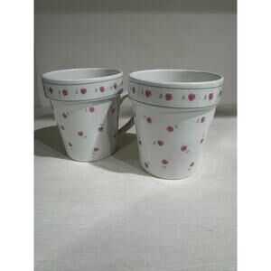 Pink & Mint Floral Coffee Cups, Set of 2 Cottage Core Grandma Chic Garden
